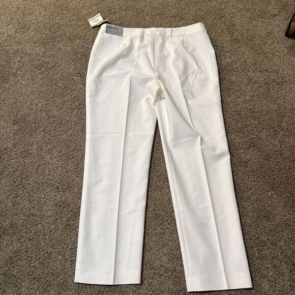 NWT Kasper Women White Kristy Slim Fit Trousers Front Pleat Pant Office‎ Size 14 - Picture 11 of 12